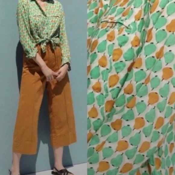 Anthropologie NWT Soft Pear Print Blouse, Size 12 - Picture 9 of 11